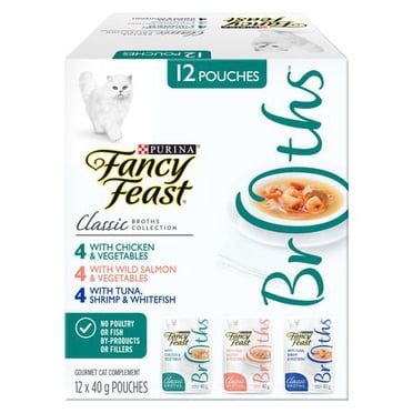 Purina Fancy Feast Broths Seafood Bisque - Grain Free Wet Cat Food Variety Pack (12 Pouches)