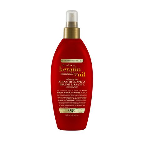 Ogx Frizz-Free + Keratin Smoothing Oil Miracle Gloss Spray, 5 In 1, De-Frizz Hair, Shiny Hair, Keratin, Argan Oil