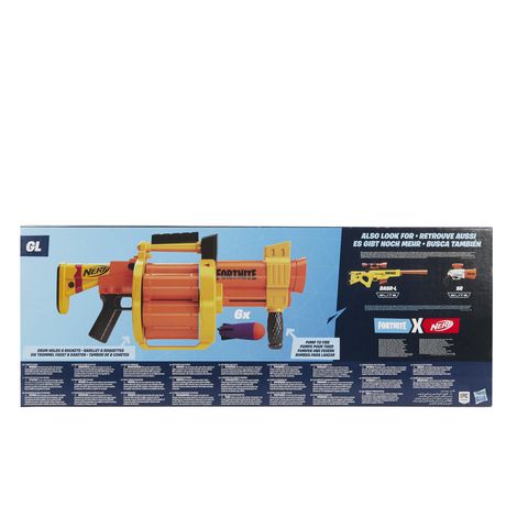 Nerf Fortnite GL Rocket-Firing Blaster -- 6-Rocket Drum, Pump-To-Fire ...