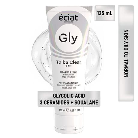 Eciat Gel Cleanser & Toner with Glycolic Acid, 3 Ceramides and Squalane | Gentle & Skin Barrier Protecting | All Skin Types | Face, Eyes & Neck 4.22 fl oz 125 ml, Gel Cleanser & Toner 125ml