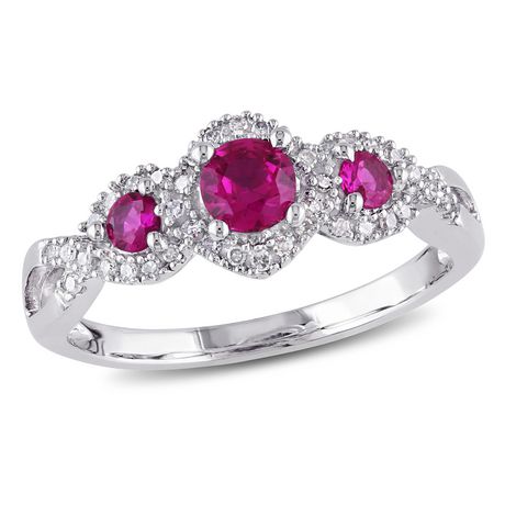 Miabella 1/2 Carat T.G.W. Created Ruby and 1/8 Carat T.W. Diamond 10K ...