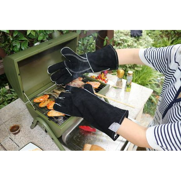 Gants de barbecue en cuir Expert Grill résistants à la chaleur, couleur noire GANT DE BARBECUE EN CUIR EG