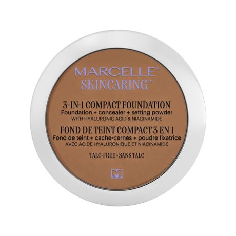 Marcelle Skincaring 3-in-1 Compact Foundation + Concealer + Setting Powder with Hyaluronic Acid, Buildable coverage, 8.5 g