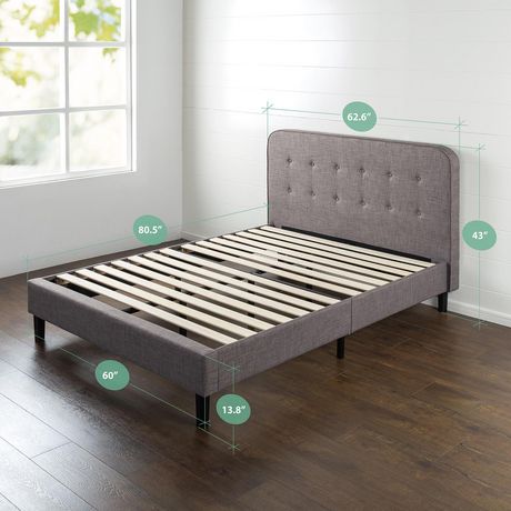 Zinus Grey Melodey Upholstered Curved, Priage By Zinus Black Steel Platform Bed Frame With Grey Upholstered Headboard