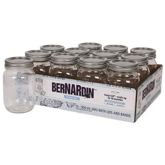 Bernardin Decorative Regular Mouth 500ML Mason Jar with Lids and Bands, 12 Count, Case of 12 500ml