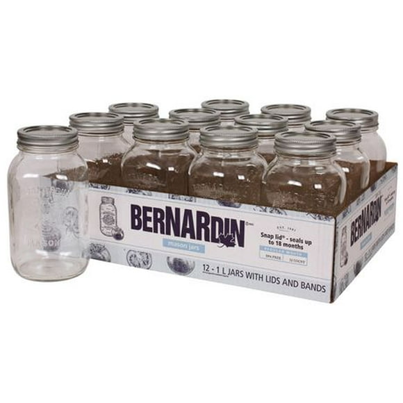 Bernardin Regular Mason Jar with Standard Lid – 1 L, Case of 12 1L