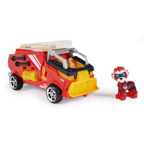 PAW Patrol : La Super Patrouille le film, Camion de pompier avec figurine articulée Marcus Super Patrouille, sons et lumières, jouets pour garçons et filles à partir de 3 ans Marcus figurine articulée