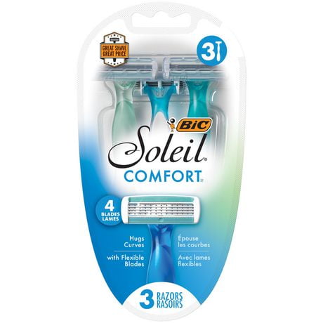 BIC Soleil Comfort Women’s Disposable Razors, Flexible Blades for a Closer Shave and Less Irritation*, Shaving Razor With 4 Blades, 3 Count Pack, 3 Count Pack