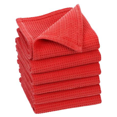 FabStyles Broadway Waffle Dishcloth Towel, Set of 6, Ring-Spun Cotton, Absorbent