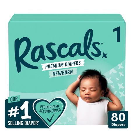 Rascal + Friends Premium Diapers, Unisex, Sizes 1-7, 40-80 Count