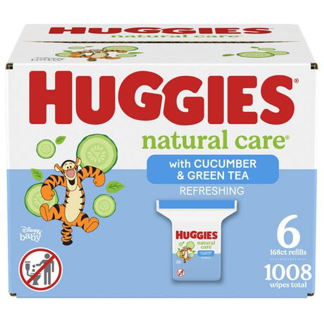 Lingettes pour bébés Huggies Natural Care Refreshing, PARFUMÉES, sans alcool, hypoallergéniques, 6 recharges, total de 1,008 lingettes 1008 lingettes