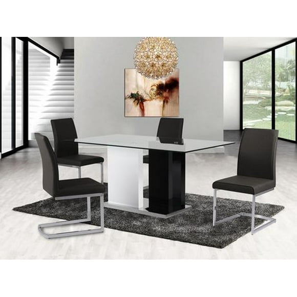 Topline Home Furnishings 5pc Black & White Glass Top Dining Set