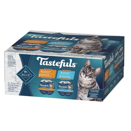 Blue Buffalo Tastefuls Chicken and Turkey Entrées Spoonless Singles Adult Pate Wet Cat Food Variety Pack, 12 x 2.6oz