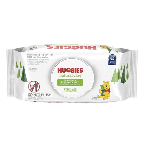 Huggies Natural Care pour peau sensible, Lingettes pour bébés, NON PARFUMÉES, 1 emballage à couvercle rabattable, total de 56 lingettes 56 lingettes