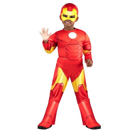 MARVEL Toddler Iron Man Costume - Padded Jumpsuit and Fabric Mask