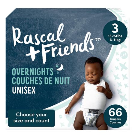 Rascals Overnights, Nighttime Baby Diapers, Unisex, Size 3, 66 Count $10.00 (reg. $24.97)