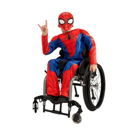 MARVEL Adaptive Spider-Man Youth Costume - Printed Jumpsuit with Tube Access, Roomier Legs, and Fabric Half Mask