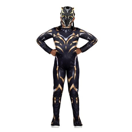 MARVEL Youth Black Panther (Shuri) Costume - Combinaison imprimée avec rembourrage spécial et masque en plastique 3D