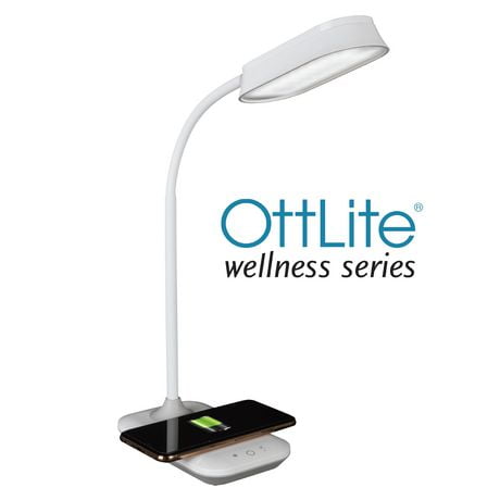 OttLite Achieve Lampe de bureau à DEL avec chargement sans fil, blanc Lampe de bureau LED