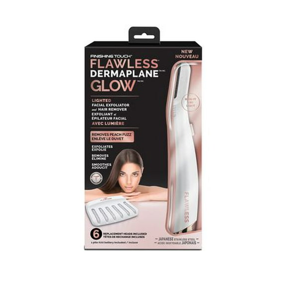 Finishing Touch Flawless Dermaplane Glow Facial Exfoliator & Hair Remover, 1 unit, 6 replacement blades