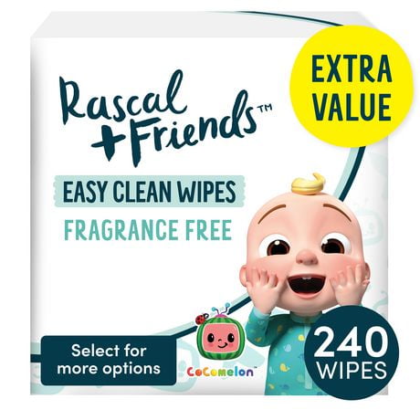 Rascal + Friends Lingettes pour bébé Easy Clean, sans parfum, ensemble Multi-pack 240 lingettes