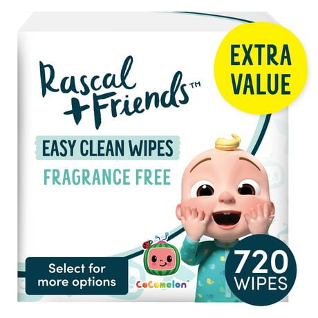 Rascal + Friends Lingettes pour bébé Easy Clean, sans parfum, boîte géante Boîte géante (720 lingettes)