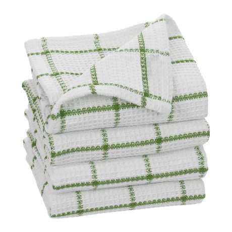 FabStyles Solo Waffle Dish Towels, Set of 4, Ring-Spun Cotton, Machine Washable, Long-Lasting Dish Cloths, Dish Towels, Sizes 12" x 12", Set of 4