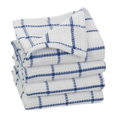 FabStyles Solo Waffle Dish Towels, Set of 4, Ring-Spun Cotton, Machine Washable, Long-Lasting Dish Cloths, Dish Towels, Sizes 12" x 12", Set of 4