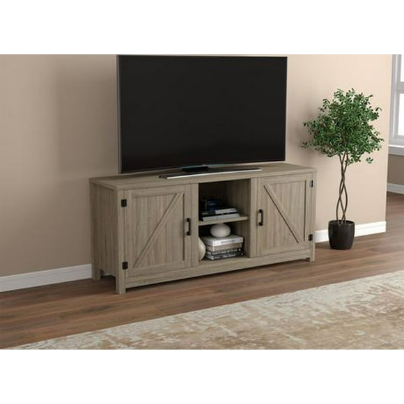 Safdie & Co. TV Stand Media Entertainment Unit 58in L Dark Taupe with 2 Closed Doors and 2 Shelves for Living Room