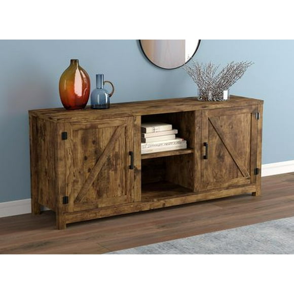 Safdie & Co. TV Stand Media Entertainment Unit 58in L Brown Reclaimed Wood with 2 Closed Doors and 2 Shelves for Living Room