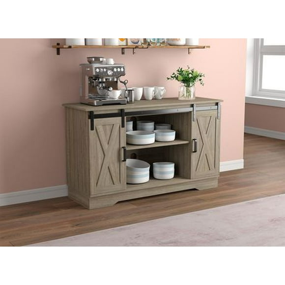 Safdie & Co. TV Stand Media Entertainment Unit 48in L Dark Taupe with 2 Sliding Doors and 3 Shelves for Living Room