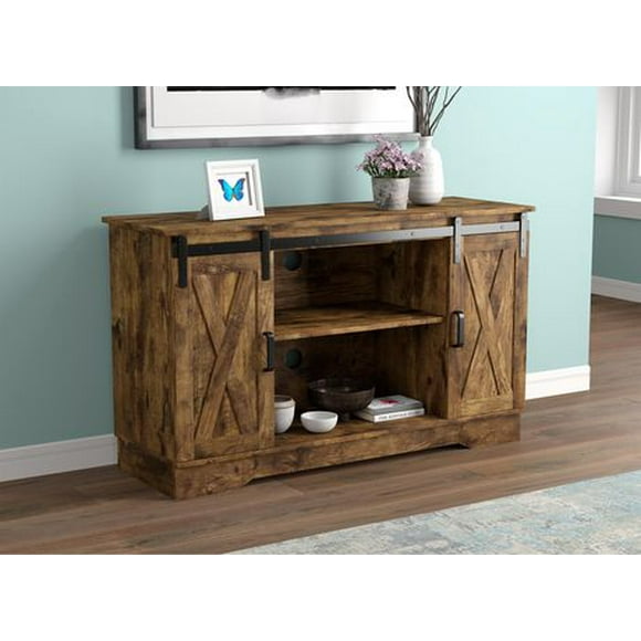 Safdie & Co. TV Stand Media Entertainment Unit 48in L Brown Reclaimed Wood with 2 Sliding Doors and 3 Shelves for Living Room