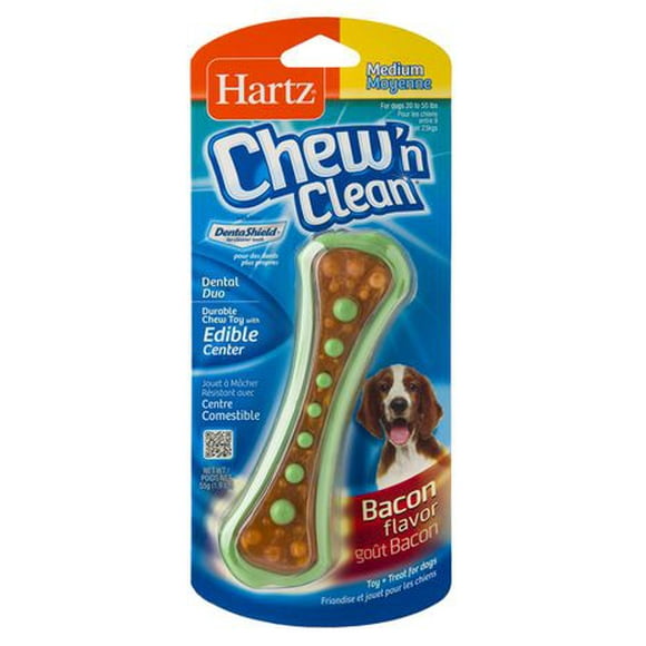Hartz Chew 'n Clean Medium Dental Duo Dog Toy, A chew and treat in one.