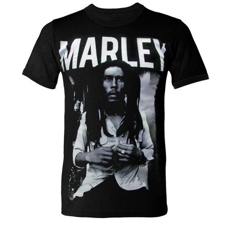 Licensed Tees Mens Short Sleeve Bob Marley Black and White T-Shirt ...