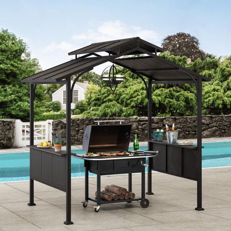 Sunjoy Belmont 5 ft. x 8 ft. Brown Steel 2-tier Grill Gazebo Hardtop ...