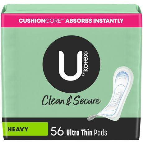 U by Kotex Clean & Secure Ultra Thin Pads, Heavy Absorbency, 56 Count, UBK PAD 56