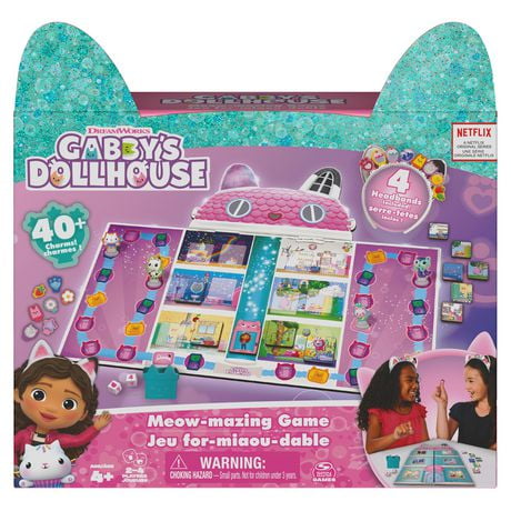 Gabby's Dollhouse, Jeu de société for-miaou-dable basé sur le dessin animé DreamWorks diffusé sur Netflix, avec 4 serre-têtes chat, pour les familles et les enfants à partir de 4 ans Jeu de société