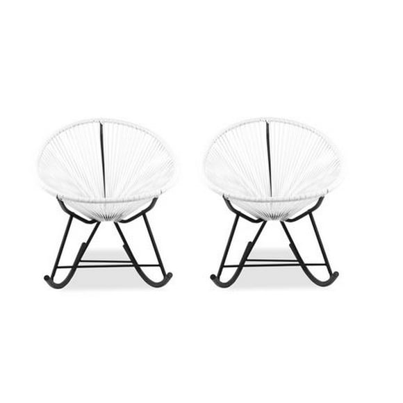 Costa Rocker Lounge Chair in White, Wire Lounge Chair, Plastic Lounge Chair, Beach Lounge Chair, Indoor-Outdoor Lounge Chair, Patio Lounge Chair, Oval Lounge Chair - Set 2