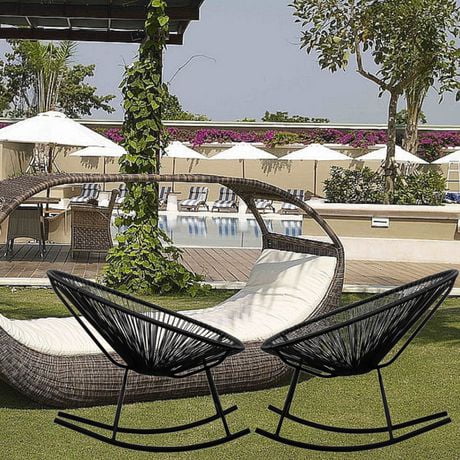 Costa Rocker Lounge Chair in Black, Wire Lounge Chair, Plastic Lounge Chair, Beach Lounge Chair, Indoor-Outdoor Lounge Chair, Patio Lounge Chair, Oval Lounge Chair - Set 2