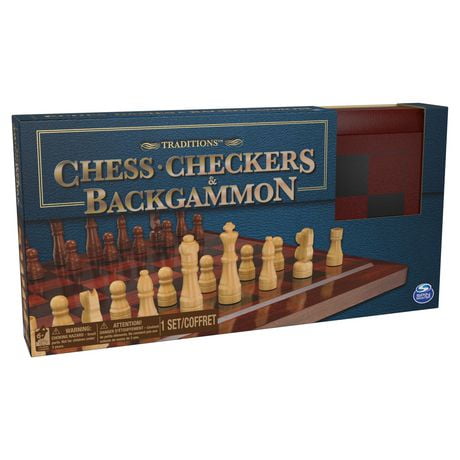 Cardinal Games Chess Checkers Backgammon Set with Wooden Storage Case, Wooden 3-Game Set