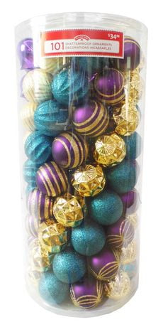Holiday Time Shatterproof Ornaments Teal Gold Purple Walmart