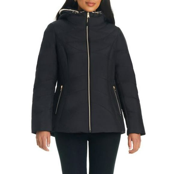 Details Women's Zip Front Bib With Faux Sherpa Hood Puffer Jacket