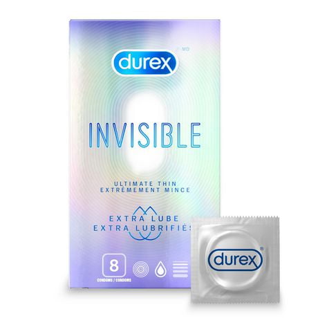 Condoms ultraminces Invisible de Durex, Extra lubrifié emballage de 8