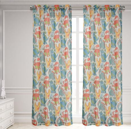 Lj Home Fashions Happy Dinos Sheer Voile Curtain Panels Set Of 2