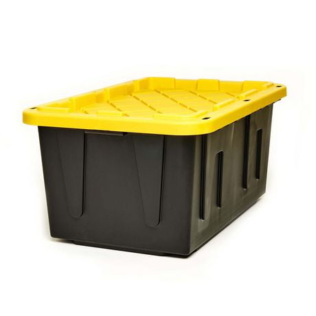 Homz Tough Durabilt Tote Box, 27 Gallon, Black and Yellow, Set of 4