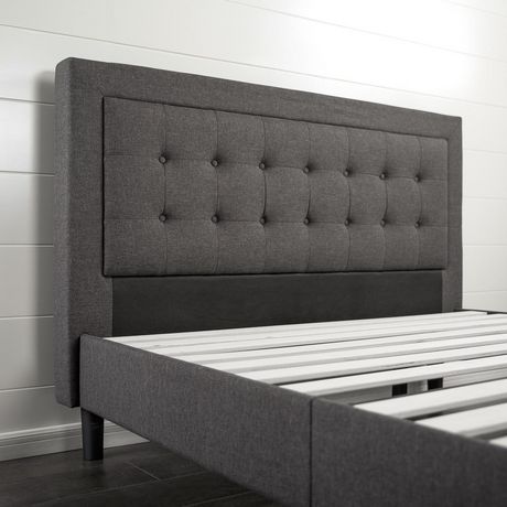 Zinus Upholstered On Tufted Premium, Priage By Zinus Black Steel Platform Bed Frame With Grey Upholstered Headboard