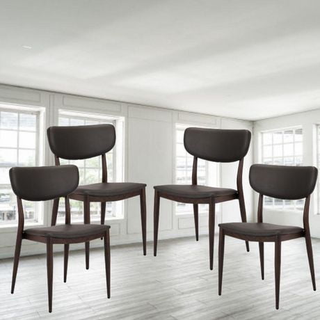 Slim Wood Dining Chair With Grey Leather Upholstery Set Of 4   6000202789724 