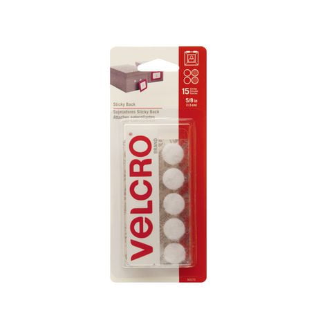 VELCRO® Brand Sticky Back™ Coins - 15 Sets, White, 15 sets of 5/8" (1.59cm)