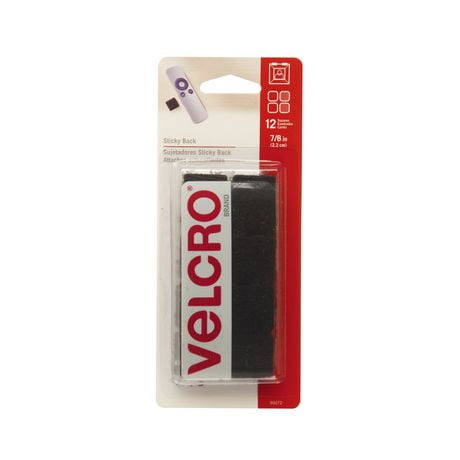 Carrés VELCRO® Brand Sticky Back™ - 12 ens., Noir 12 ens. de 7/8" (2.22cm)