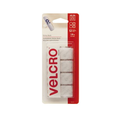 Carrés VELCRO® Brand Sticky Back™ - 12 ens., Blanc 7/8" (2,22 cm)